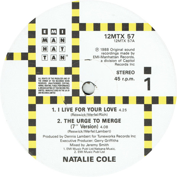Natalie Cole : I Live For Your Love (12")