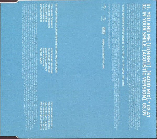 Alistair Griffin : You And Me (Tonight) (CD, Maxi)