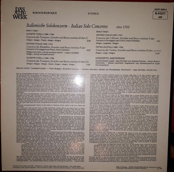 Giuseppe Torelli • Antonio Vivaldi • Pietro Antonio Locatelli : Italienische Solokonzerte / Italian Solo Concertos, Circa 1700 (LP, Gat)