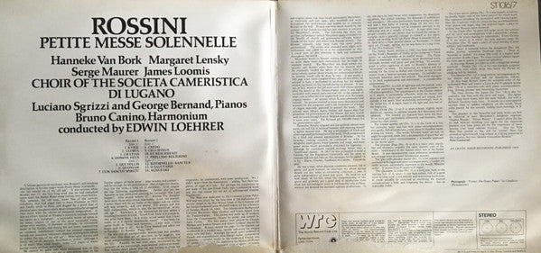 Gioacchino Rossini, Hanneke van Bork • Margaret Lensky • Serge Maurer • James Loomis • Societa Cameristica Di Lugano, Luciano Sgrizzi, George Bernard, Bruno Canino, Edwin Loehrer : Petite Messe Solennelle (2xLP, Gat)