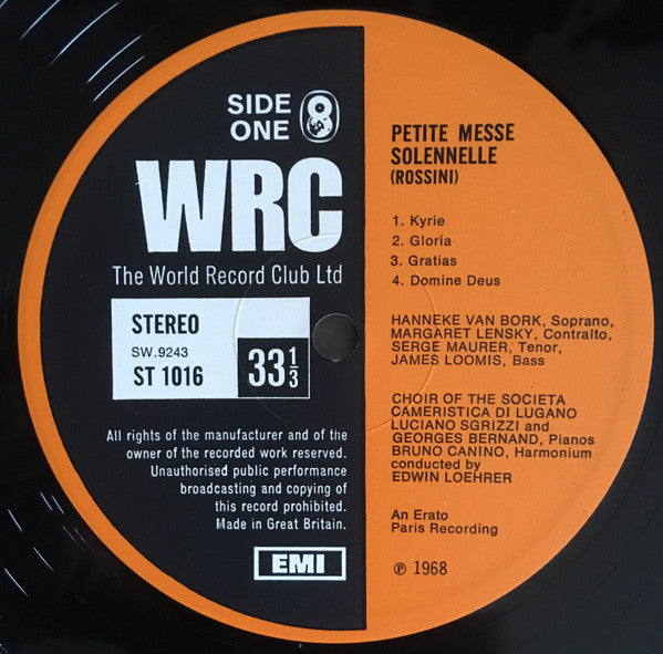 Gioacchino Rossini, Hanneke van Bork • Margaret Lensky • Serge Maurer • James Loomis • Societa Cameristica Di Lugano, Luciano Sgrizzi, George Bernard, Bruno Canino, Edwin Loehrer : Petite Messe Solennelle (2xLP, Gat)