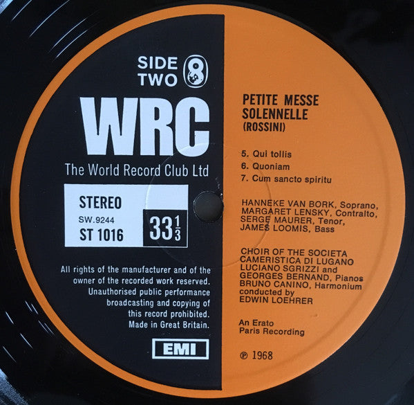 Gioacchino Rossini, Hanneke van Bork • Margaret Lensky • Serge Maurer • James Loomis • Societa Cameristica Di Lugano, Luciano Sgrizzi, George Bernard, Bruno Canino, Edwin Loehrer : Petite Messe Solennelle (2xLP, Gat)