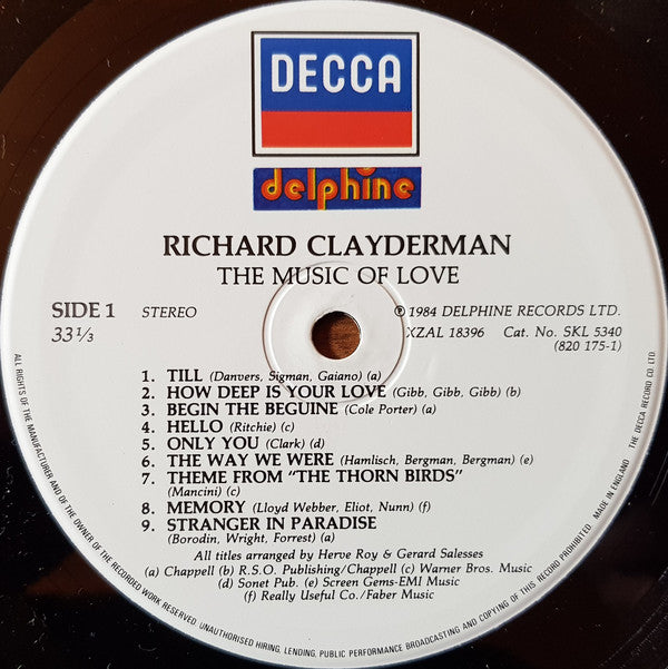 Richard Clayderman : The Music Of Love (LP)