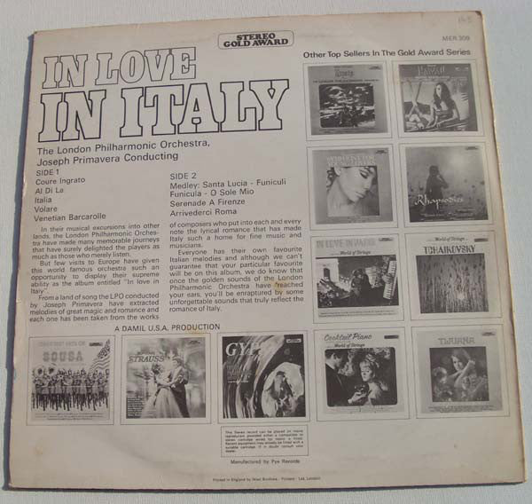 London Philharmonic Orchestra, Joseph Primavera : In Love In Italy (LP)
