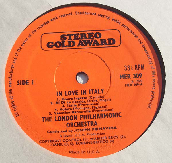 London Philharmonic Orchestra, Joseph Primavera : In Love In Italy (LP)