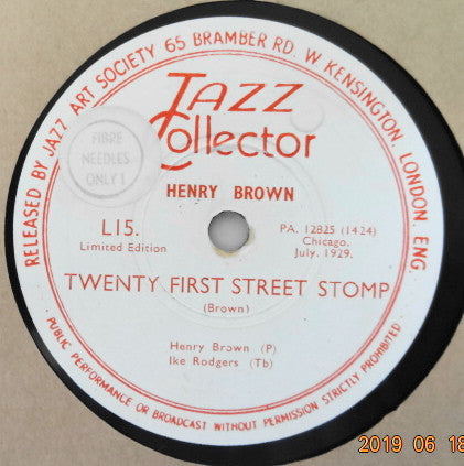 Henry Brown : Henry Brown Blues / Twenty-First Street Stomp (Shellac, 10", Ltd, RE)