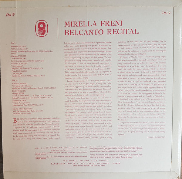 Mirella Freni : Bel Canto Recital (LP, Mono)