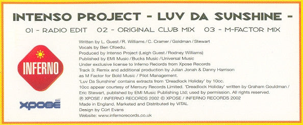 Intenso Project : Luv Da Sunshine (CD, Single)