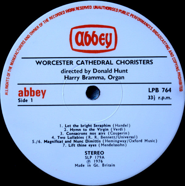 Choir Of Worcester Cathedral Directed By Donald Hunt : Worcester Cathedral Choristers (LP, Album)