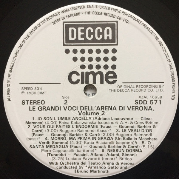 Luciano Pavarotti, Raina Kabaivanska, Piero Cappuccilli, Katia Ricciarelli, Ruggero Raimondi : Le Grandi Voci Dell'Arena Di Verona Vol. 2 (LP, Comp)
