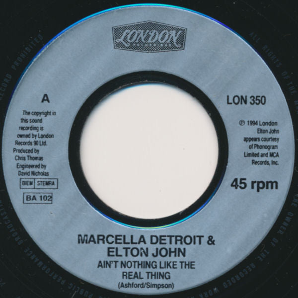 Marcella Detroit & Elton John : Ain't Nothing Like The Real Thing (7", Single, Jukebox)