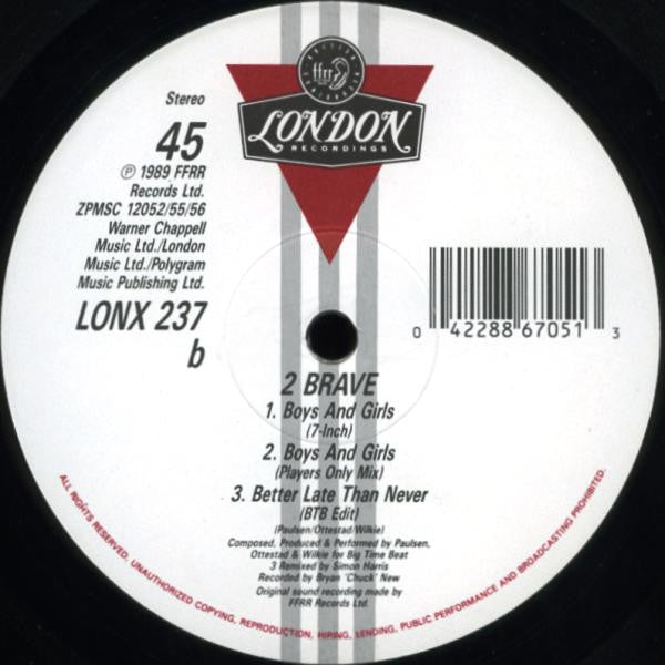 2 Brave : Boys And Girls (12", Single)