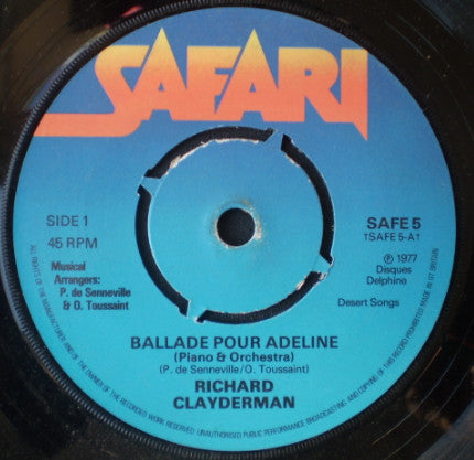 Richard Clayderman : Ballade Pour Adeline (7", Single, Kno)