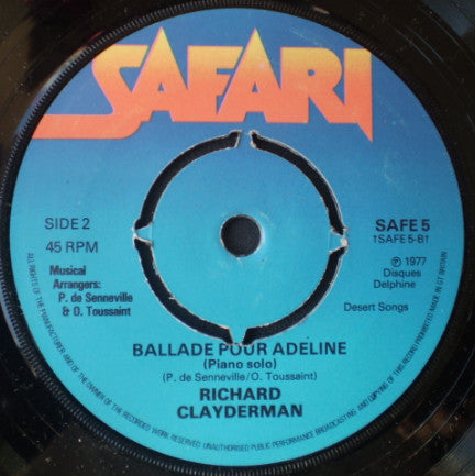 Richard Clayderman : Ballade Pour Adeline (7", Single, Kno)