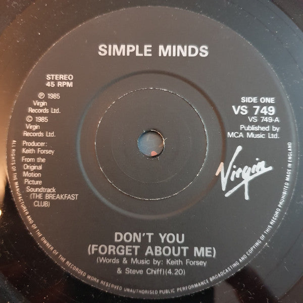 Simple Minds : Don't You (Forget About Me) (7", Single, Bla)