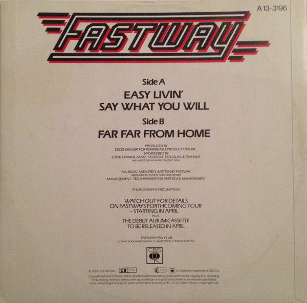Fastway (2) : Easy Livin' (12", Pic)