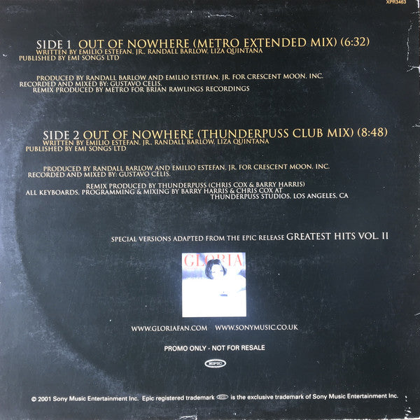 Gloria Estefan : Out Of Nowhere (12", Single, Promo)