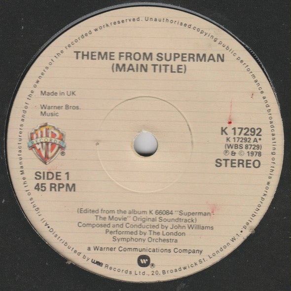 The London Symphony Orchestra* : Theme From Superman (Main Title) (7", Single)