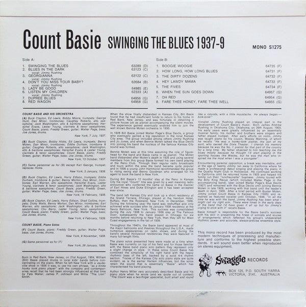 Count Basie : Swinging The Blues 1937-9 (LP, Comp, Mono)