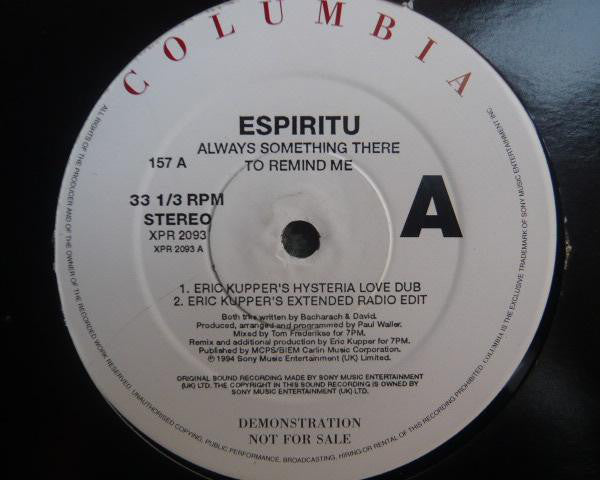 Espiritu : Always Something There To Remind Me (12", Promo)