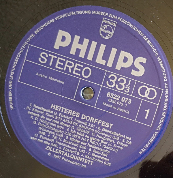 Zillertal Quintett : Heiteres Dorffest (LP, Album, Club)
