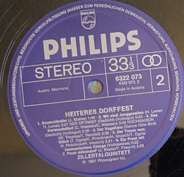 Zillertal Quintett : Heiteres Dorffest (LP, Album, Club)