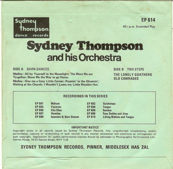 Sydney Thompson And His Orchestra : Old Time Sequence Dancing - Barn Dances / Two Steps (7", EP)
