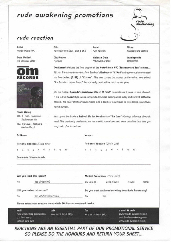 Naked Music NYC : Reconstructed Soul - Part 3 Of 3 (12", Promo, W/Lbl)