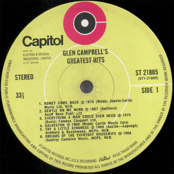 Glen Campbell : Glen Campbell's Greatest Hits (LP, Comp, Gre)