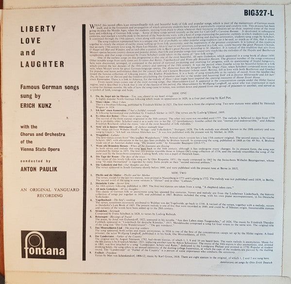 Erich Kunz, Wiener Staatsopernchor & Orchester Der Wiener Staatsoper, Anton Paulik : Liberty, Love And Laughter  (LP, Mono)