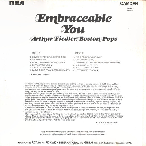Arthur Fiedler / Boston Pops* : Embraceable You (LP, Comp)