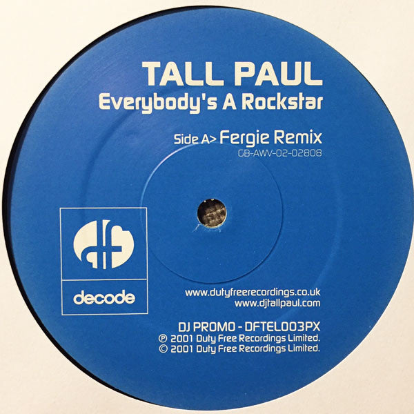 Tall Paul : Everybody's A Rockstar (12", Promo)