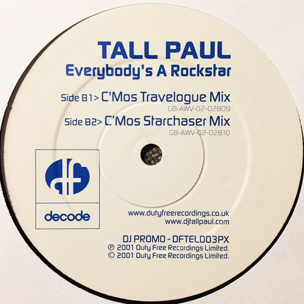 Tall Paul : Everybody's A Rockstar (12", Promo)