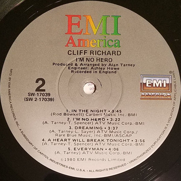 Cliff Richard : I'm No Hero (LP, Album, RE, Gre)