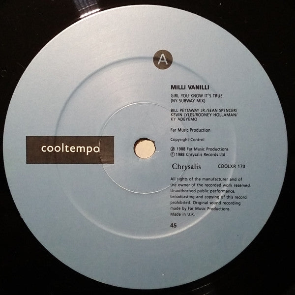 Milli Vanilli : Girl You Know It's True (12", Single)