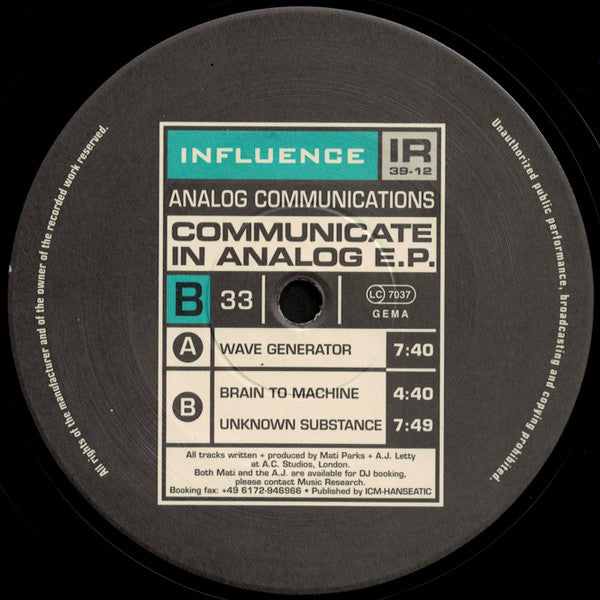 Analog Communications : Communicate In Analog E.P. (12", EP)
