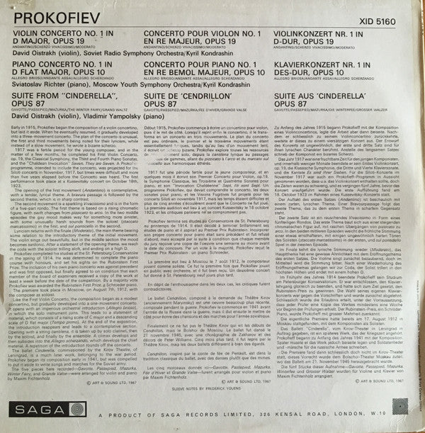 Sergei Prokofiev, Sviatoslav Richter, David Oistrach : Violin Concerto No. 1 / Piano Concerto No.1 / Suite From 'Cinderella' (LP, Comp)