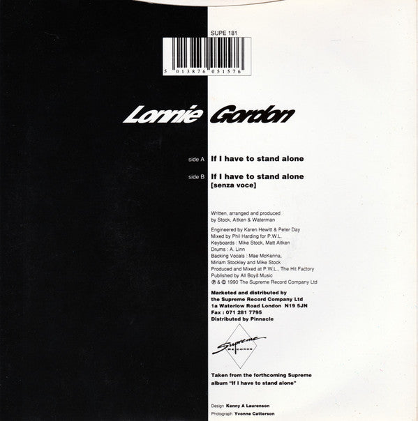 Lonnie Gordon : If I Have To Stand Alone (7", Single)