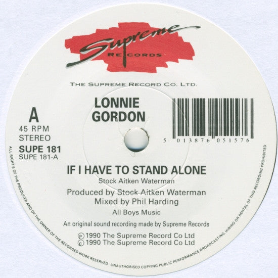 Lonnie Gordon : If I Have To Stand Alone (7", Single)