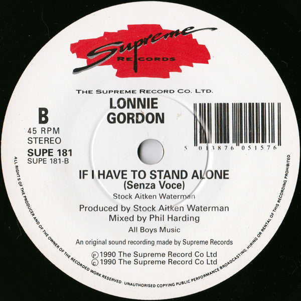 Lonnie Gordon : If I Have To Stand Alone (7", Single)