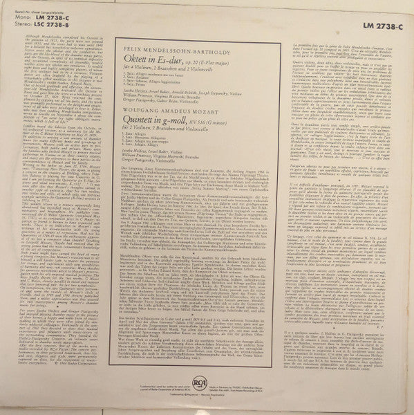 Jascha Heifetz, Gregor Piatigorsky, William Primrose, Wolfgang Amadeus Mozart, Felix Mendelssohn-Bartholdy : The Heifetz-Piatigorsky Concerts with Primrose and Guests (LP, Mono)