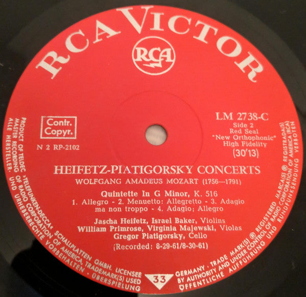 Jascha Heifetz, Gregor Piatigorsky, William Primrose, Wolfgang Amadeus Mozart, Felix Mendelssohn-Bartholdy : The Heifetz-Piatigorsky Concerts with Primrose and Guests (LP, Mono)