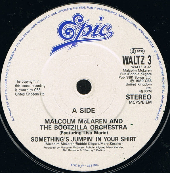 Lisa Marie With Malcolm McLaren And The Bootzilla Orchestra : Something's Jumpin' In Your Shirt (7", Single, Tit)