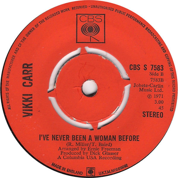 Vikki Carr : I Can't Give Back The Love I Feel For You (7", Single, 4-p)