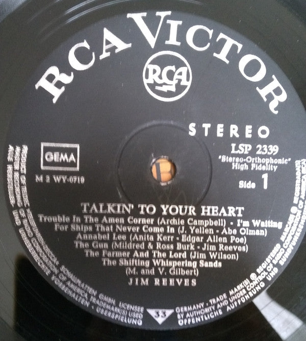 Jim Reeves : Talkin' To Your Heart (LP, Album, RE)