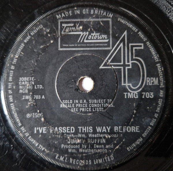 Jimmy Ruffin : I've Passed This Way Before (7", Single, Mono, RE, Sol)