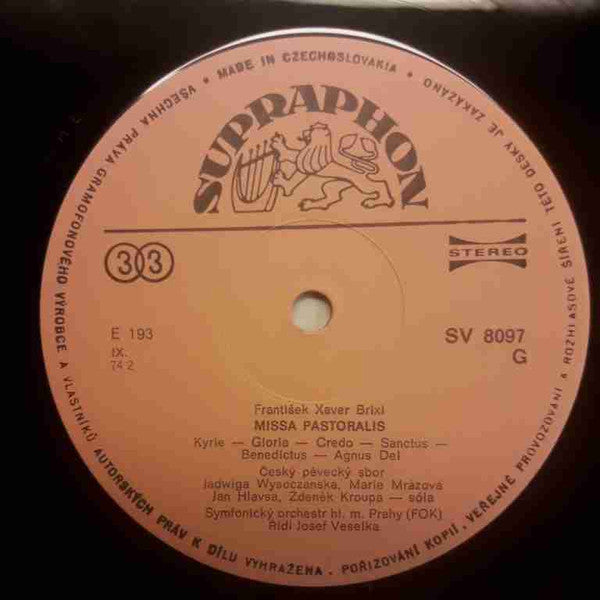 František Xaver Brixi / Adam Václav Michna z Otradovic : Missa Pastoralis / Vánoční Muzika (LP, RP, Ora)