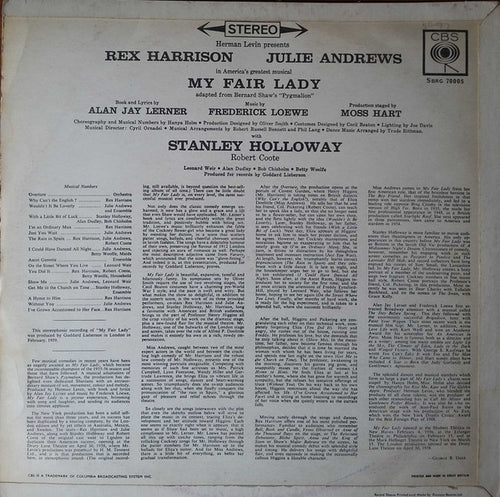 "My Fair Lady" Original London Cast, Rex Harrison, Julie Andrews With Stanley Holloway Music By Frederick Loewe : My Fair Lady (LP, Album, RE)