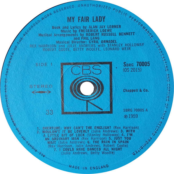 "My Fair Lady" Original London Cast, Rex Harrison, Julie Andrews With Stanley Holloway Music By Frederick Loewe : My Fair Lady (LP, Album, RE)
