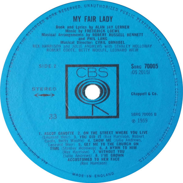 "My Fair Lady" Original London Cast, Rex Harrison, Julie Andrews With Stanley Holloway Music By Frederick Loewe : My Fair Lady (LP, Album, RE)